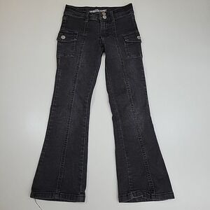 WallFlower Girl Jeans Black Size 8 Bootcut Flap Pockets Dark Wash Midrise